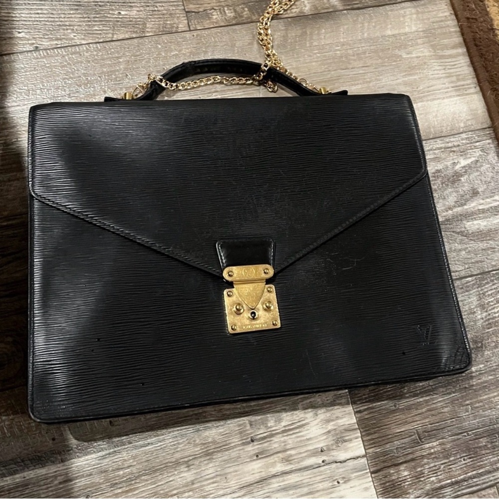 Louis Vuitton Epi Leather Briefcase Black Business Laptop Bag Vintage
